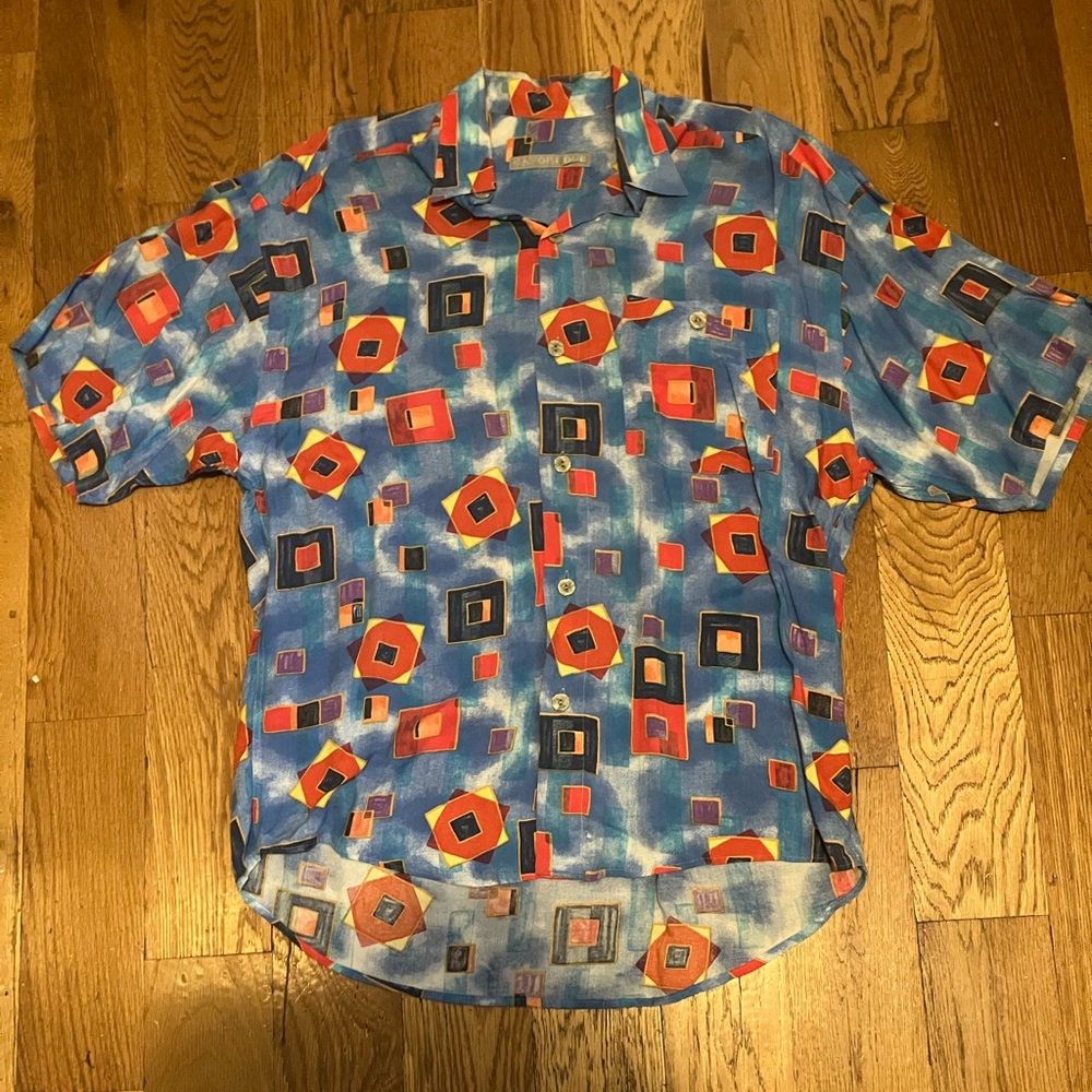 Cavori Due Shirt Men's Vintage Patterned Viscose Shell Button Blue Red 3428 4